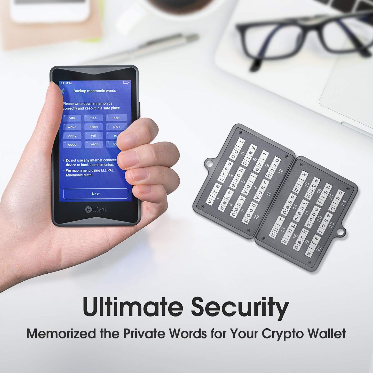 ELLIPAL 24-Word Seed Phrases Mnemonic Metal, Easy Setup & Disassembled Mnemonic Cold Storage Wallet Backup for Crypto Assets the Hardware wallet